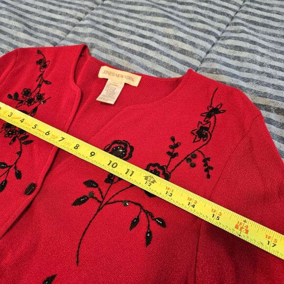 Jones New York Cardigan Embroidered Sequins Red Cherry 2x Elegant Casual - Picture 9 of 9